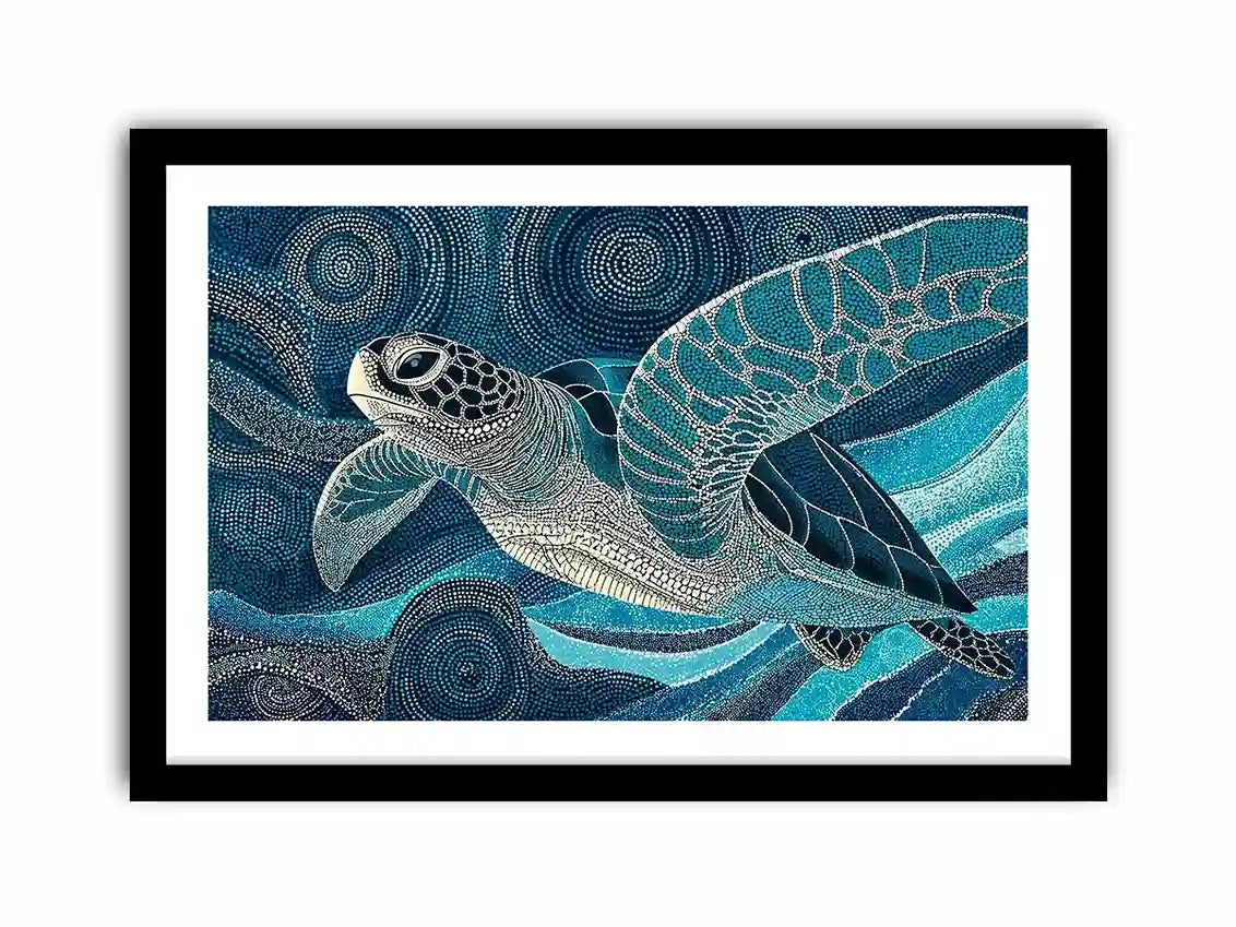sea turtle ocean wall art canvas blue coastal marine decor abstract waves