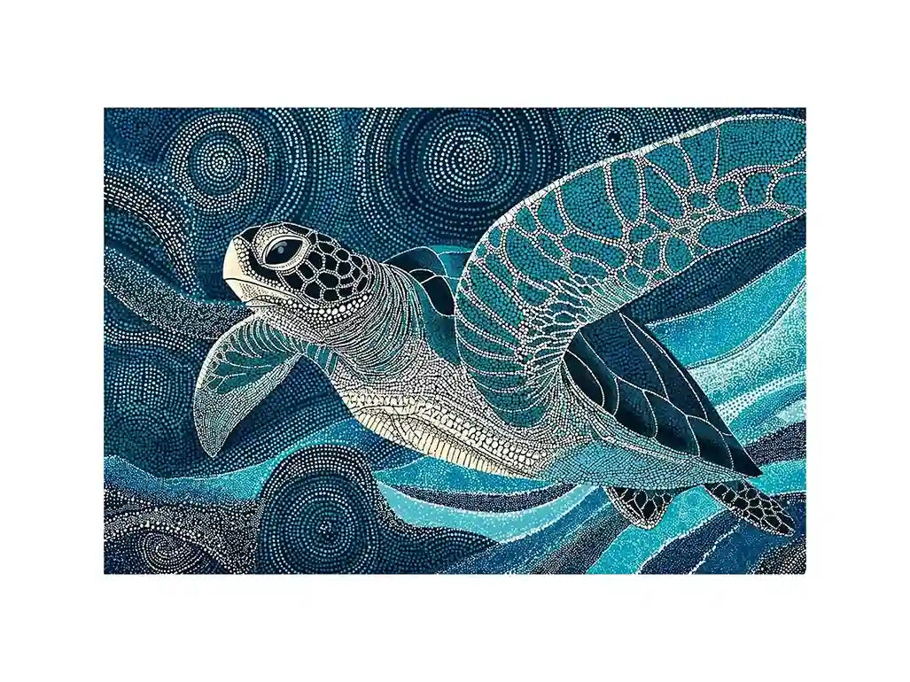 sea turtle ocean Canvas Print canvas blue coastal marine decor abstract waves