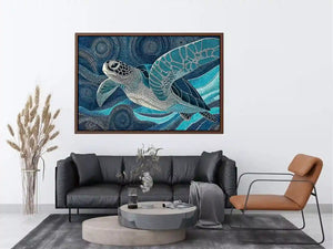 sea turtle ocean Canvas Print canvas blue coastal marine decor abstract waves