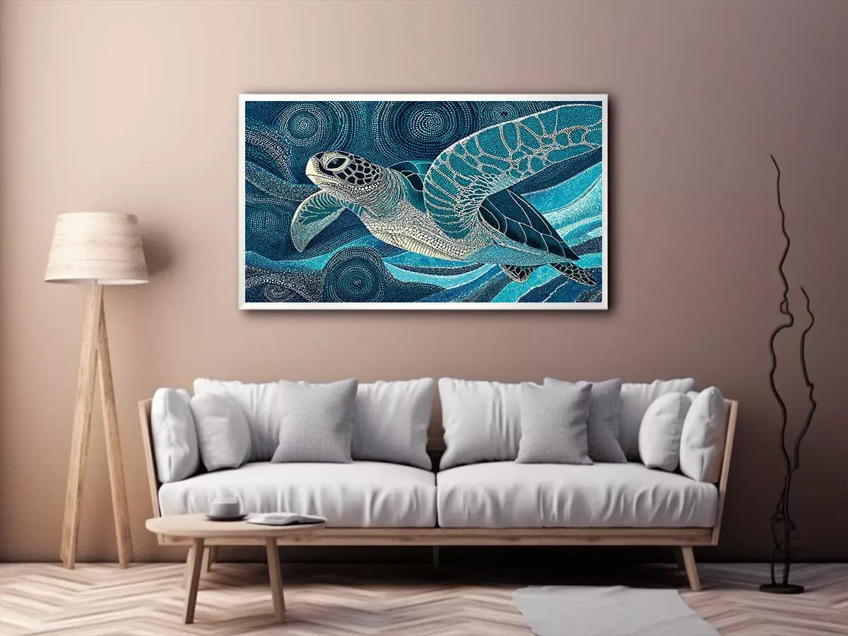 sea turtle ocean Canvas Print canvas blue coastal marine decor abstract waves