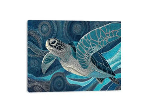 sea turtle ocean Canvas Print canvas blue coastal marine decor abstract waves