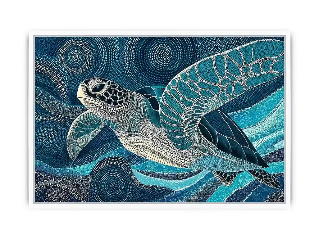 sea turtle ocean Canvas Print canvas blue coastal marine decor abstract waves