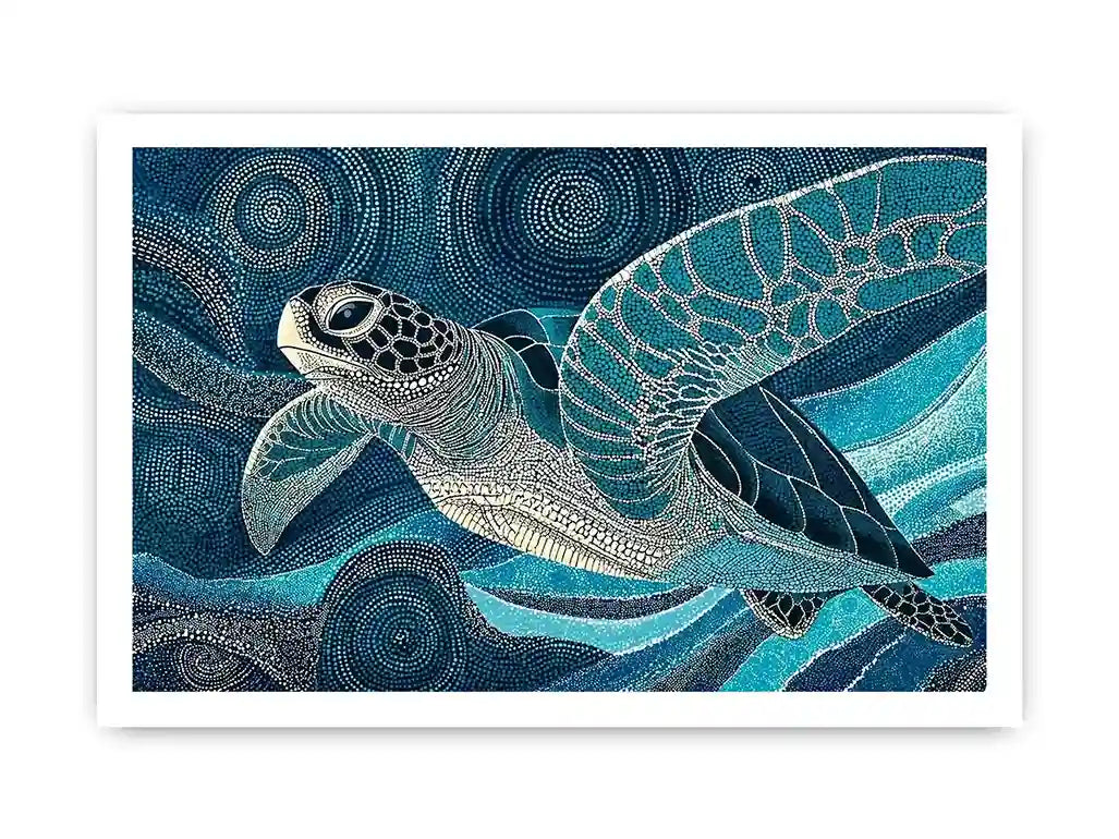 sea turtle ocean wall art canvas blue coastal marine decor abstract waves