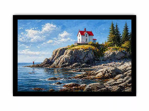 coastal lighthouse house Canvas Print canvas ocean cliff landscape serene painting