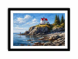 coastal lighthouse house Canvas Print canvas ocean cliff landscape serene painting