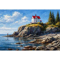 coastal lighthouse house Canvas Print canvas ocean cliff landscape serene painting