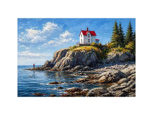 coastal lighthouse house Canvas Print canvas ocean cliff landscape serene painting