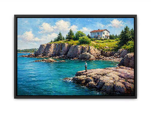 coastal fishing scene Canvas Print canvas turquoise ocean cliff landscape painting