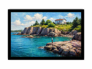 coastal fishing scene Canvas Print canvas turquoise ocean cliff landscape painting