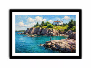 coastal fishing scene Canvas Print canvas turquoise ocean cliff landscape painting