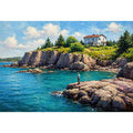 coastal fishing scene Canvas Print canvas turquoise ocean cliff landscape painting