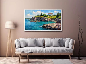 coastal fishing scene Canvas Print canvas turquoise ocean cliff landscape painting