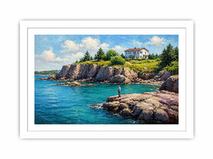coastal fishing scene Canvas Print canvas turquoise ocean cliff landscape painting