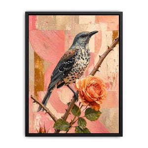 modern bird and rose Canvas Print canvas floral botanical painting pink decor