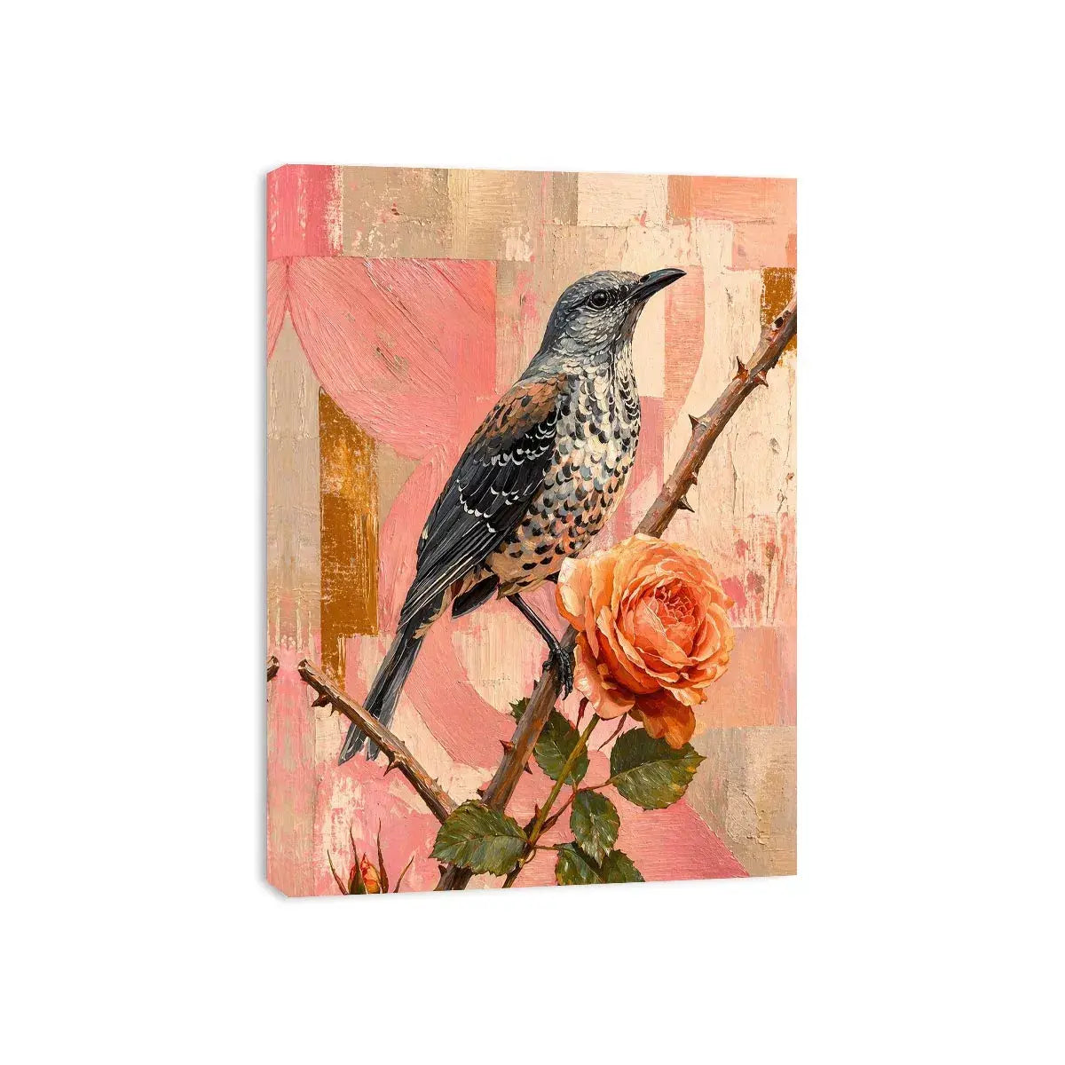 modern bird and rose Canvas Print canvas floral botanical painting pink decor