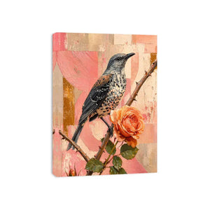 modern bird and rose Canvas Print canvas floral botanical painting pink decor