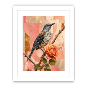 modern bird and rose Canvas Print canvas floral botanical painting pink decor