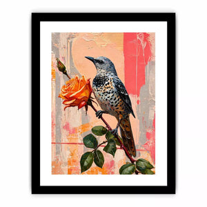 bird and rose Canvas Print canvas floral botanical painting modern peach decor
