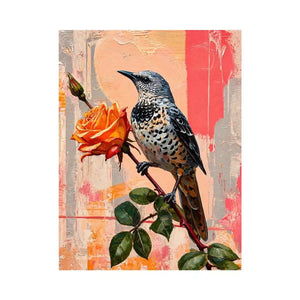 bird and rose Canvas Print canvas floral botanical painting modern peach decor