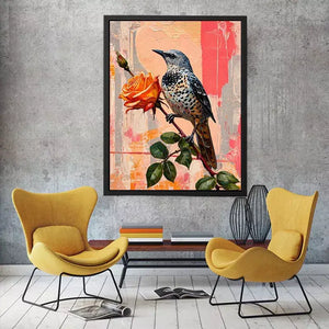 bird and rose Canvas Print canvas floral botanical painting modern peach decor