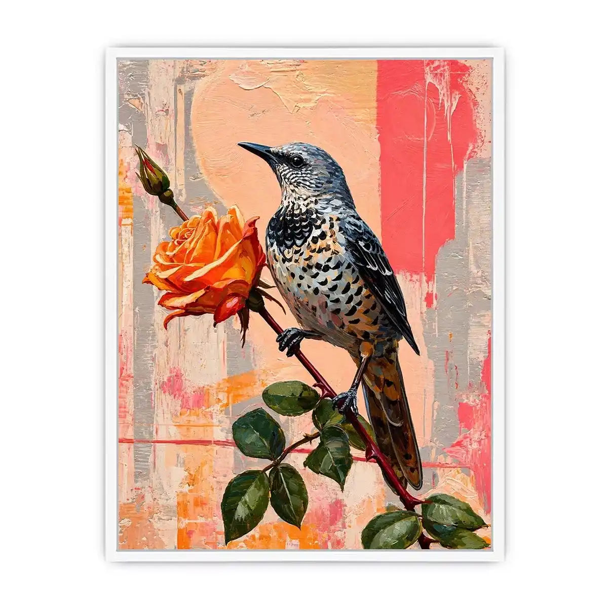 bird and rose Canvas Print canvas floral botanical painting modern peach decor