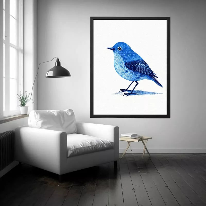 Minimalist blue bird illustration Canvas Print with clean white background