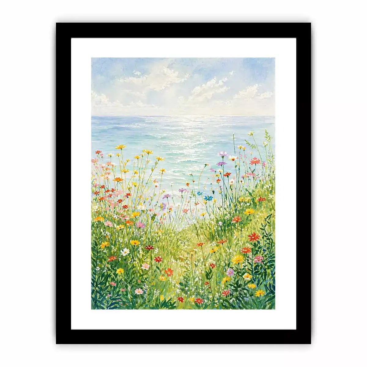 Soft wildflower meadow landscape wall art with pastel tones, calming decor for homes in Provence, California, Tuscany interiors