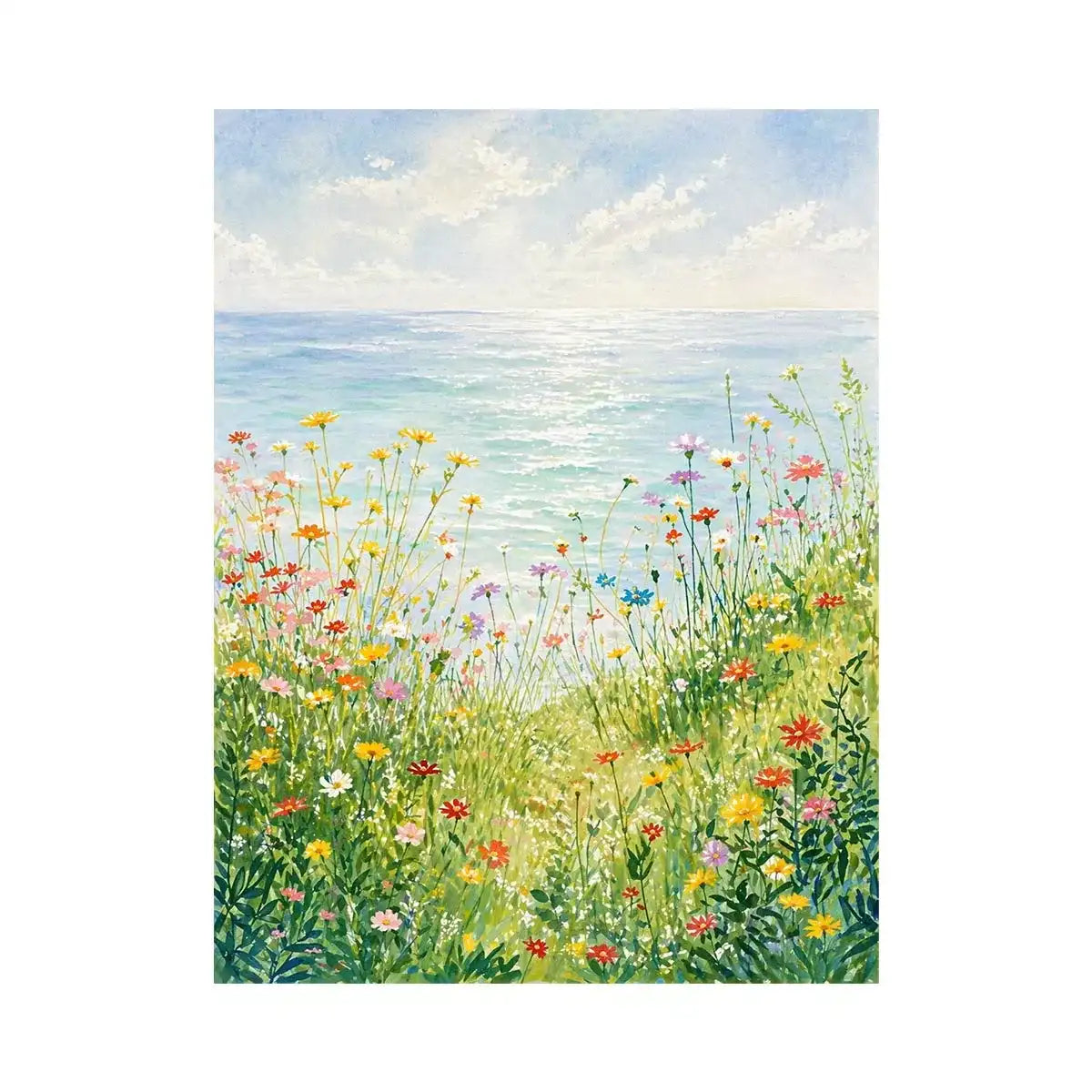 Soft wildflower meadow landscape Canvas Print with pastel tones, calming decor
