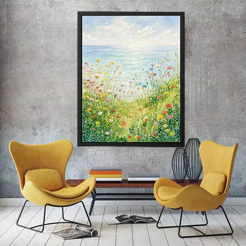 Soft wildflower meadow landscape Canvas Print with pastel tones, calming decor