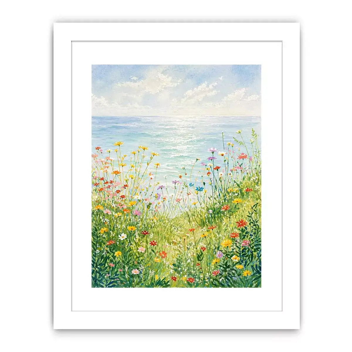 Soft wildflower meadow landscape wall art with pastel tones, calming decor for homes in Provence, California, Tuscany interiors