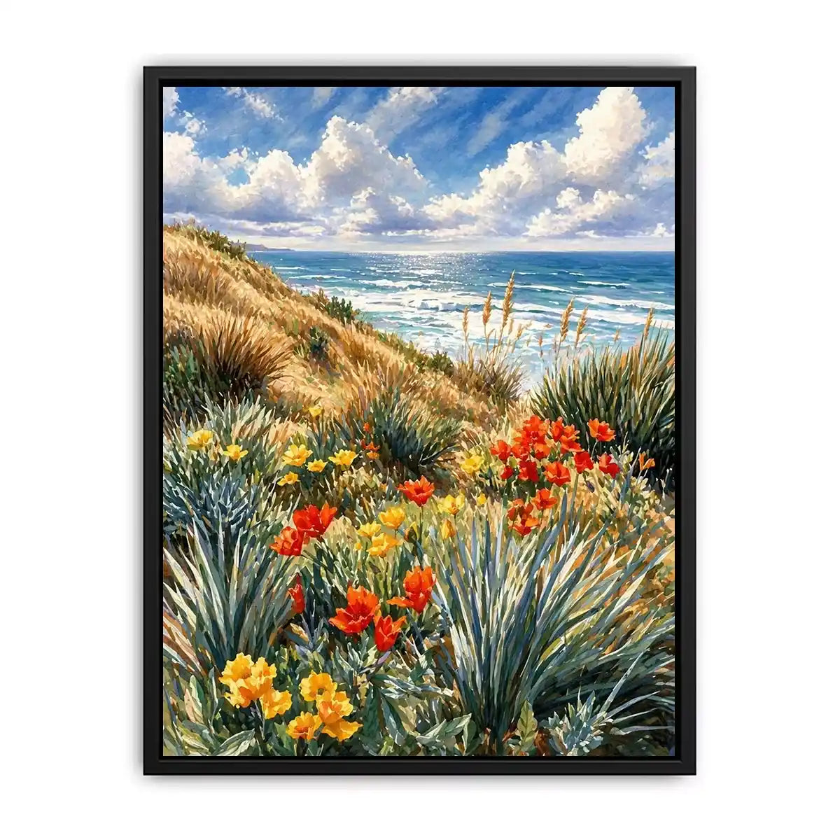 Coastal wildflower ocean landscape Canvas Print, serene beach decor