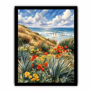 Coastal wildflower ocean landscape Canvas Print, serene beach decor