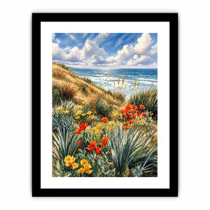 Coastal wildflower ocean landscape Canvas Print, serene beach decor
