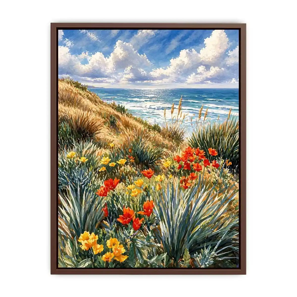Coastal wildflower ocean landscape Canvas Print, serene beach decor
