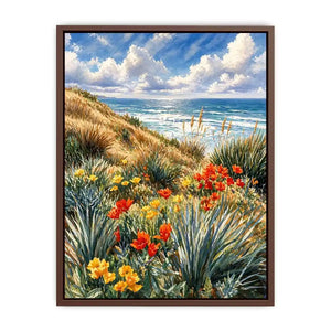Coastal wildflower ocean landscape Canvas Print, serene beach decor