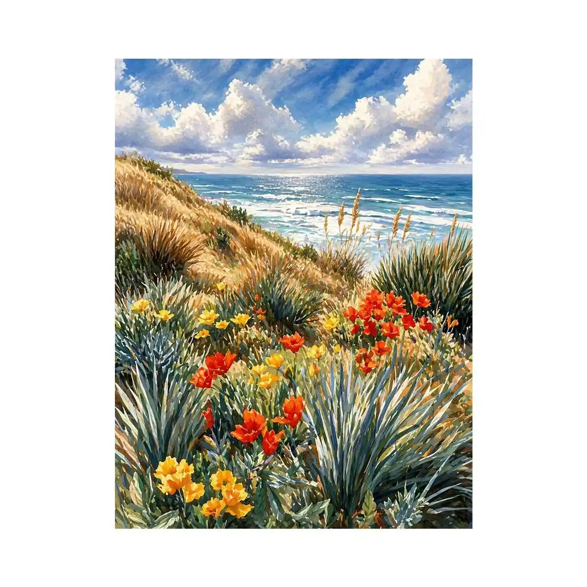 Coastal wildflower ocean landscape Canvas Print, serene beach decor