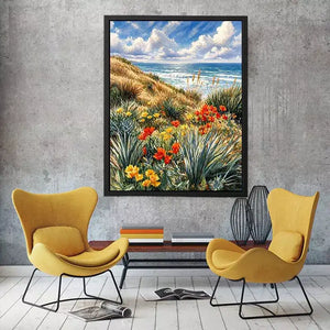 Coastal wildflower ocean landscape Canvas Print, serene beach decor