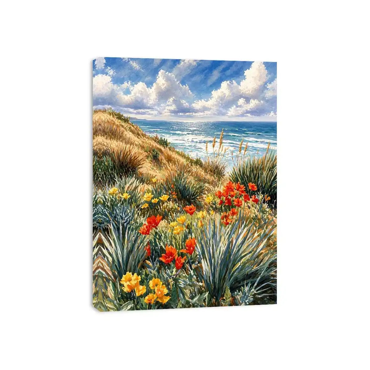 Coastal wildflower ocean landscape Canvas Print, serene beach decor