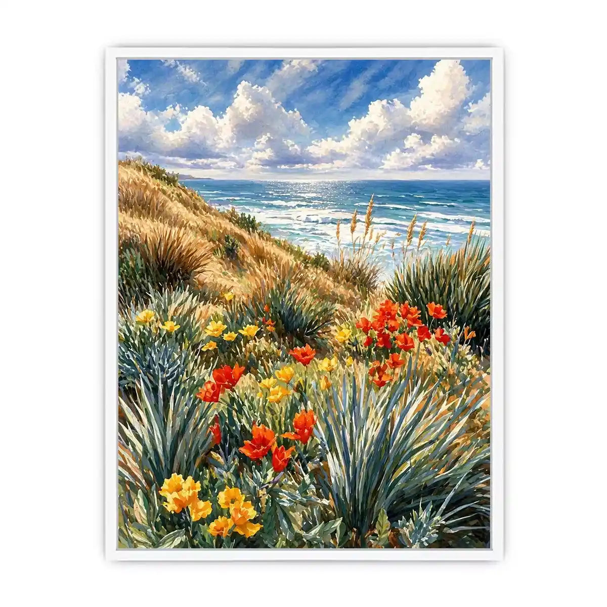 Coastal wildflower ocean landscape Canvas Print, serene beach decor