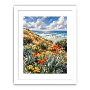 Coastal wildflower ocean landscape Canvas Print, serene beach decor