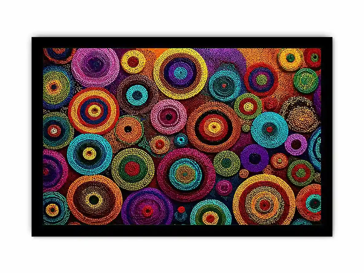 Colorful abstract dot pattern circles wall art, modern geometric canvas decor for homes in New York, London, Dubai interiors