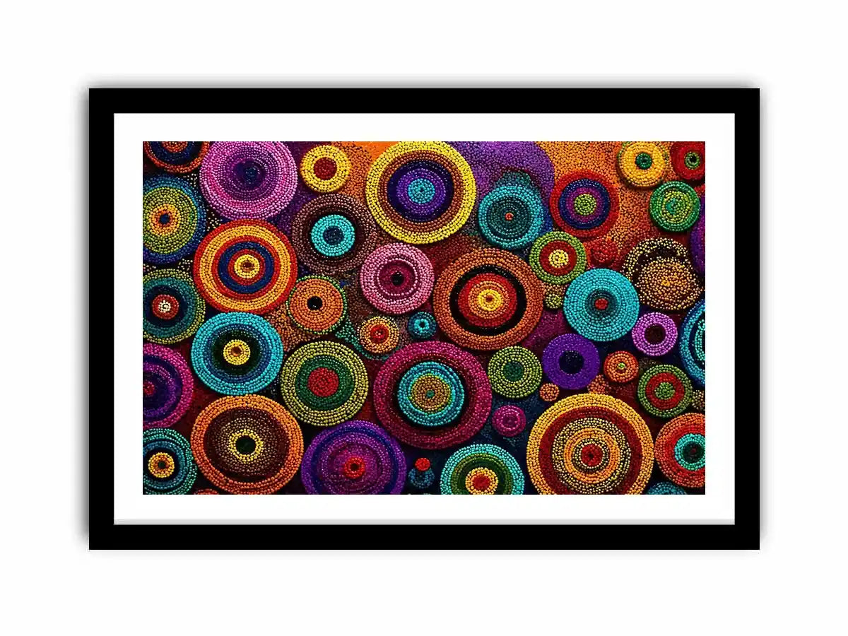 Colorful abstract dot pattern circles wall art, modern geometric canvas decor for homes in New York, London, Dubai interiors