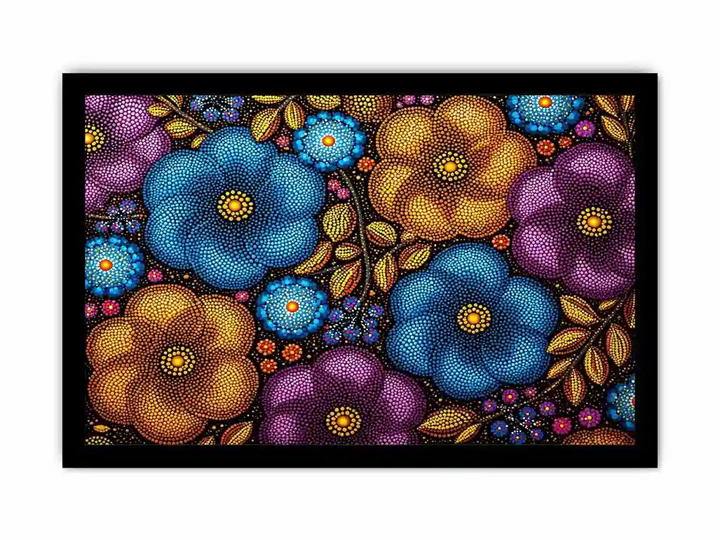 Colorful abstract floral dot pattern wall art, modern bold canvas decor for homes in New York, London, Dubai interiors