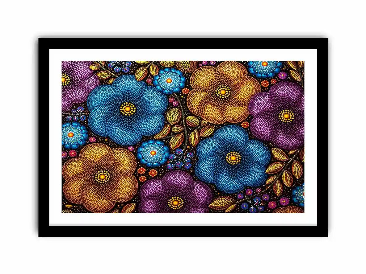 Colorful abstract floral dot pattern wall art, modern bold canvas decor for homes in New York, London, Dubai interiors