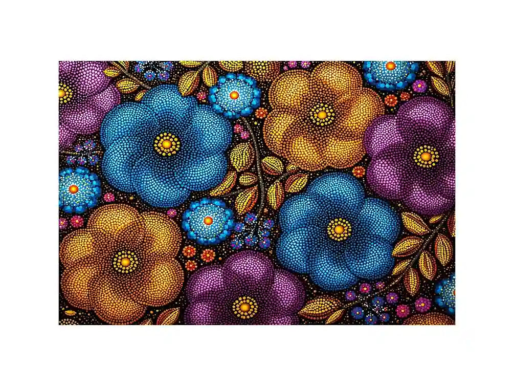 Colorful abstract floral dot pattern Canvas Print, modern bold canvas decor