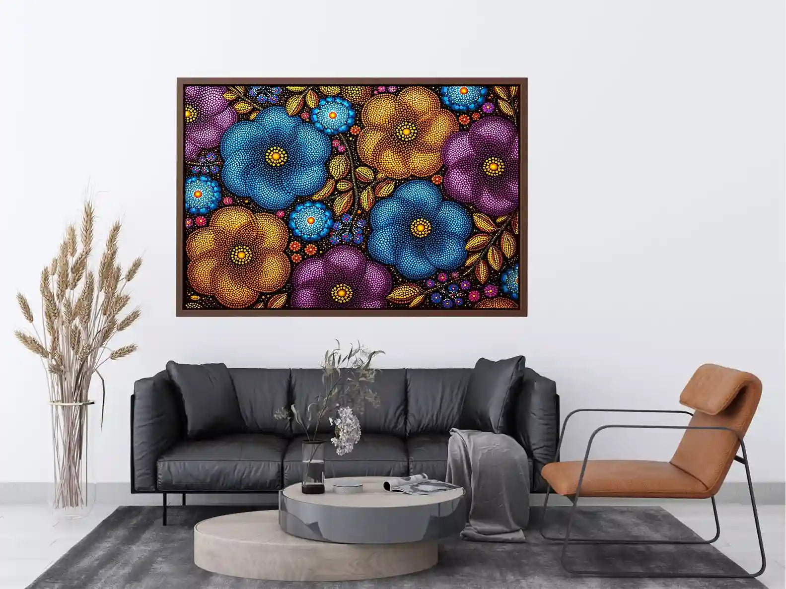 Colorful abstract floral dot pattern Canvas Print, modern bold canvas decor