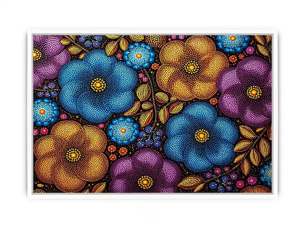 Colorful abstract floral dot pattern wall art, modern bold canvas decor for homes in New York, London, Dubai interiors