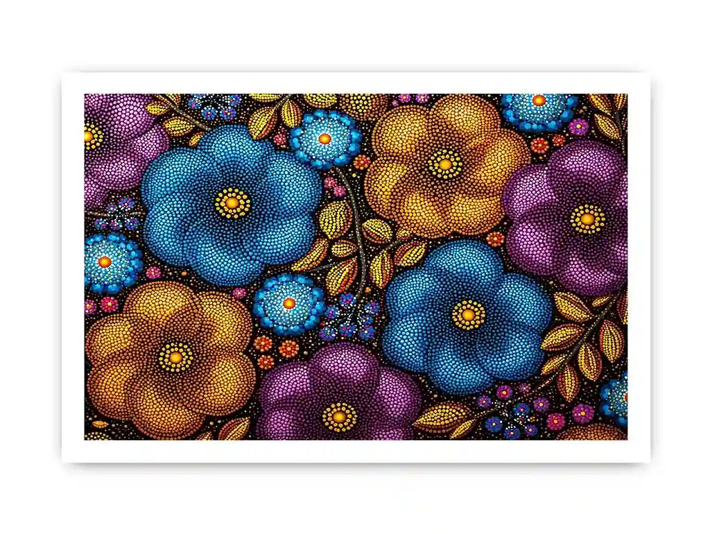 Colorful abstract floral dot pattern wall art, modern bold canvas decor for homes in New York, London, Dubai interiors