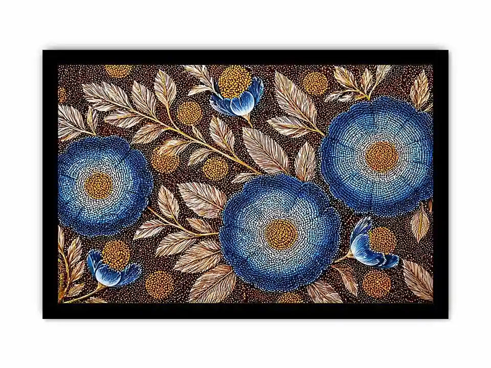 Blue floral dot pattern botanical Canvas Print, modern elegant decor