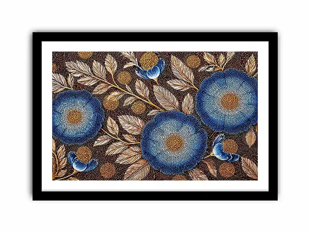Blue floral dot pattern botanical Canvas Print, modern elegant decor